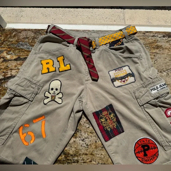 Ralph Lauren cargo firefighter tan canvas shorts P-Wing patches Men 30 waist - Picture 2 of 16